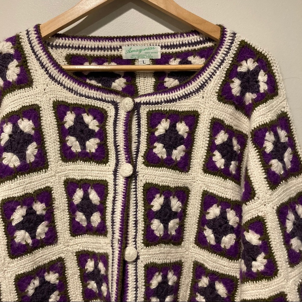 Vintage 100% Wool Granny Square Cardigan Size L